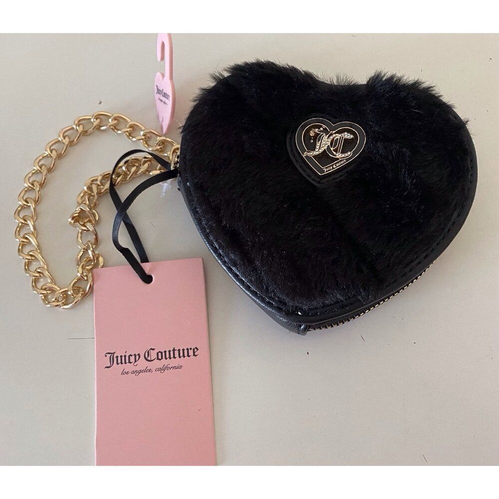 JUICY COUTURE GET COZY HEART ZIP AROUND WRISTLET WALLET‎ Liquorice Black NEW